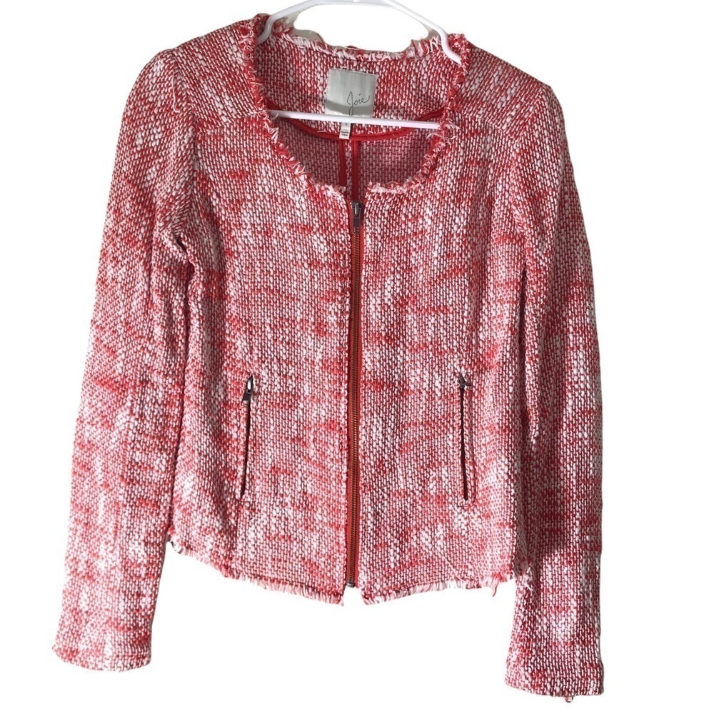 Joie Coral Red and White J432-4766 Cardigan size small